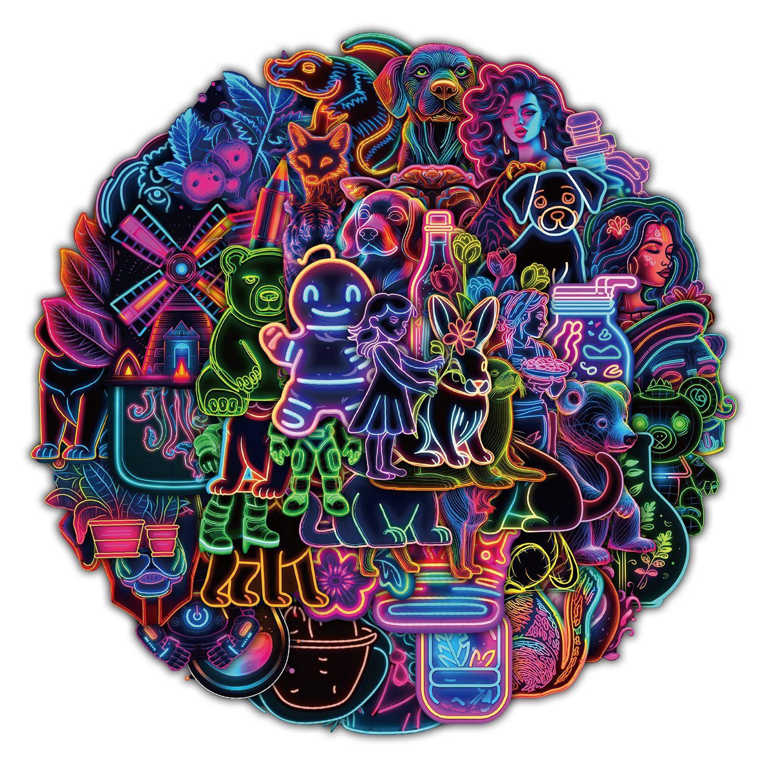 

50 Наклеек в неоновом стиле дудл, наклейки для украшения мобильного телефона, стакана для воды, водонепроницаемые наклейки для блокнота, наклейки для заметок от руки