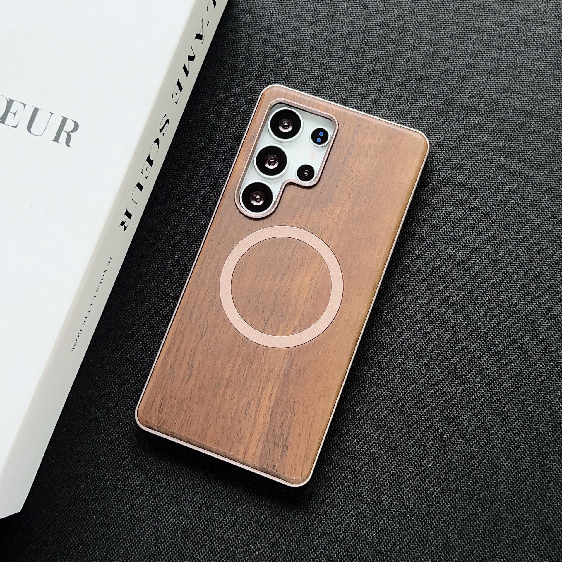 

Suitable for Samsung S25ULTRA Elastic Buckle Mobile Phone Case Metal Frame Single-sided Peach Wood Back Plate Anti Fall Protection Case Samsung Galaxy S23ULTRA