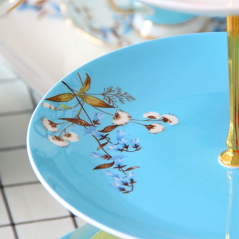 3 Tier Ceramic Cake Stand Fruit Dish Blue Floral Round Fruit Display Stand European Style Cupcake Stand for Wedding Birthday and Tea Party