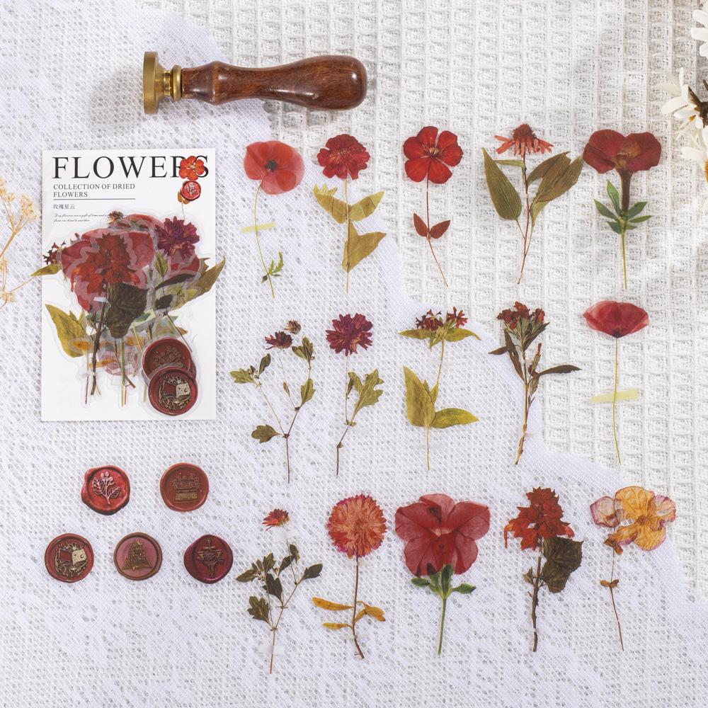 40 pièces/paquet Autocollants Spécimens de Feuilles de Fleurs Séchées Vintage Esthétique Créativité Décor Journal Chiffonné Scrapbooking Fournitures