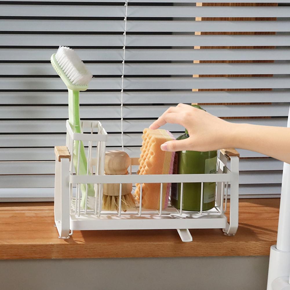 Küchenspülbecken Schwammhalter mit hohem Bürstenhalter Küchenarbeitsplatten-Organizer Multifunktionaler Arbeitsplatten-Spülbecken-Geschirrschwammhalter