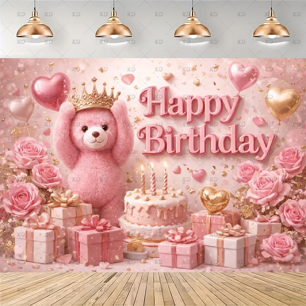 Pink Teddy Bear Photography Backdrop Sweet Dreamy Birthday Party Decoration Background Baby Shower Photo Booth Banner Supplies