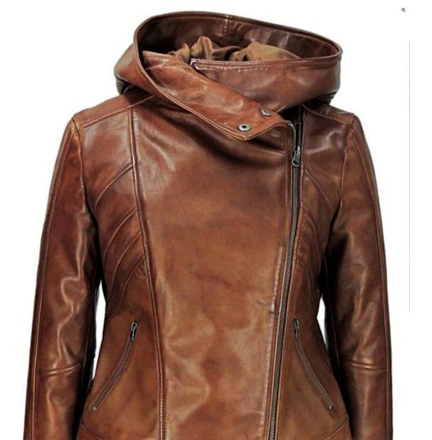 Leather Handmade Stylish Brown Halloween Women Jacket Hoodie Genuine Lambskin