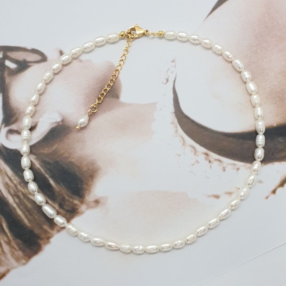 Freshwater Rice Pearl Mini 4-5mm Natural Choker Necklace Ugly