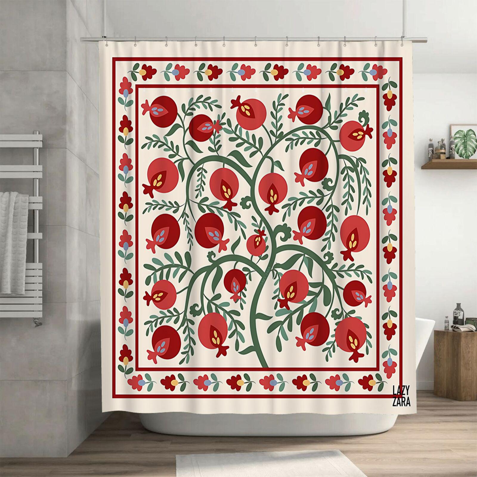 

Blooming Pomegranate Art Shower Curtain Waterproof Fabric Rustproof Hooks Luxury Bath Spa Upgrade Home Hotel Decor 90X180cm(35x70in)