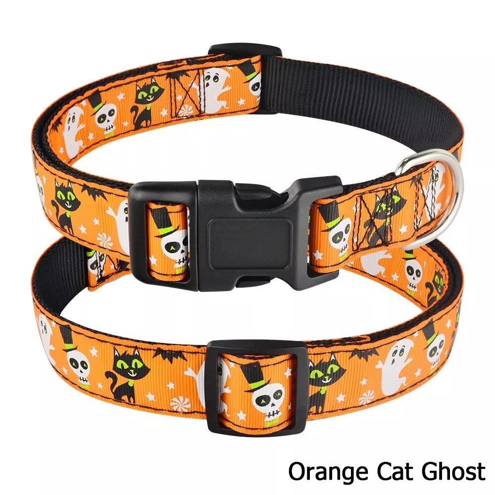 Orange Nylon Halloween Dog Collar Small Medium Large Pet Puppy Collar Adjustable
