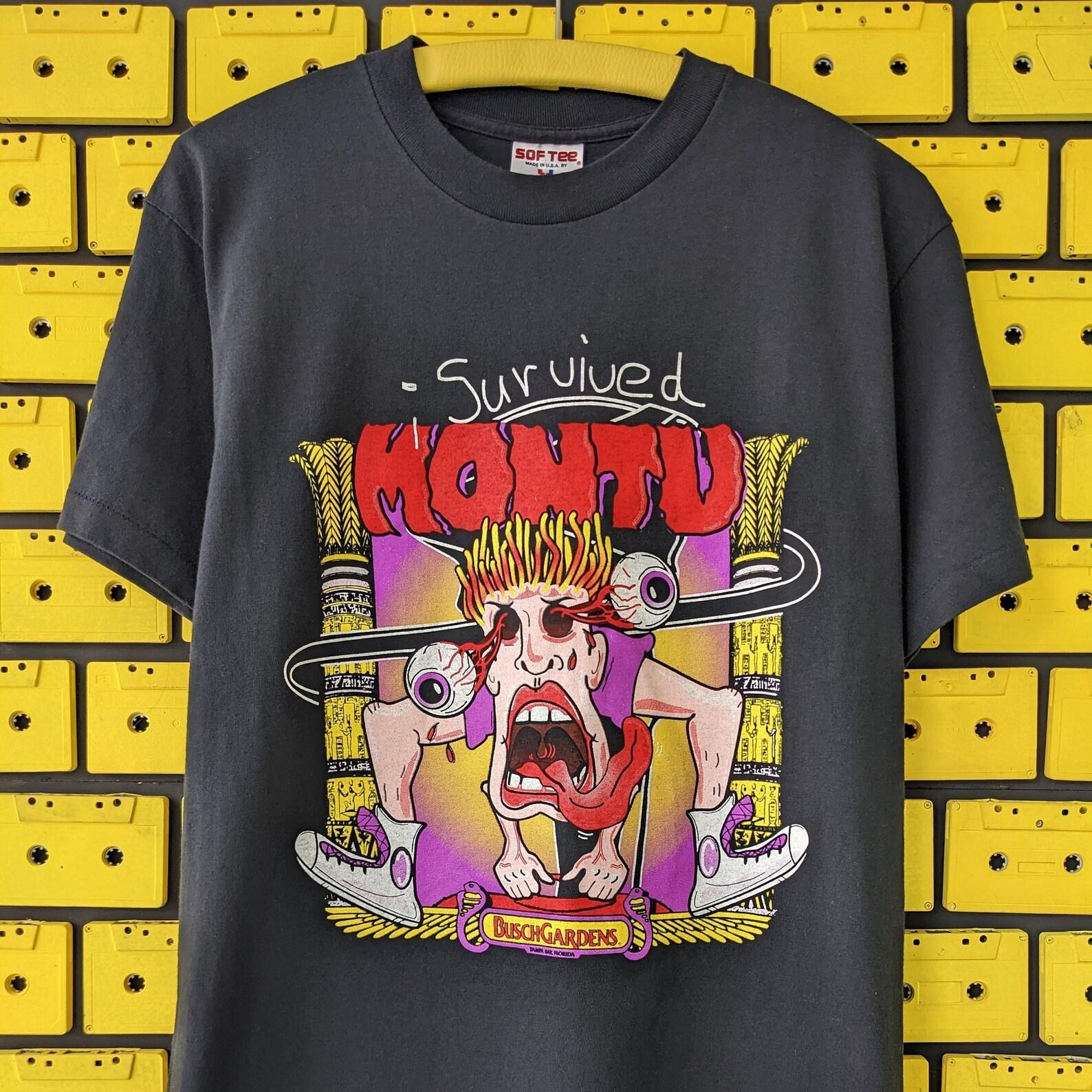 Vintage 90s Montu Roller Coaster T shirt Merch Busch Gardens Tampa Bay Florida Vacation Tourist Tee Size M 2XL