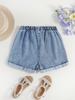 Girl jeans, a single pair of refreshing and trendy street style denim shorts with large pockets and rolled-up cuffs.