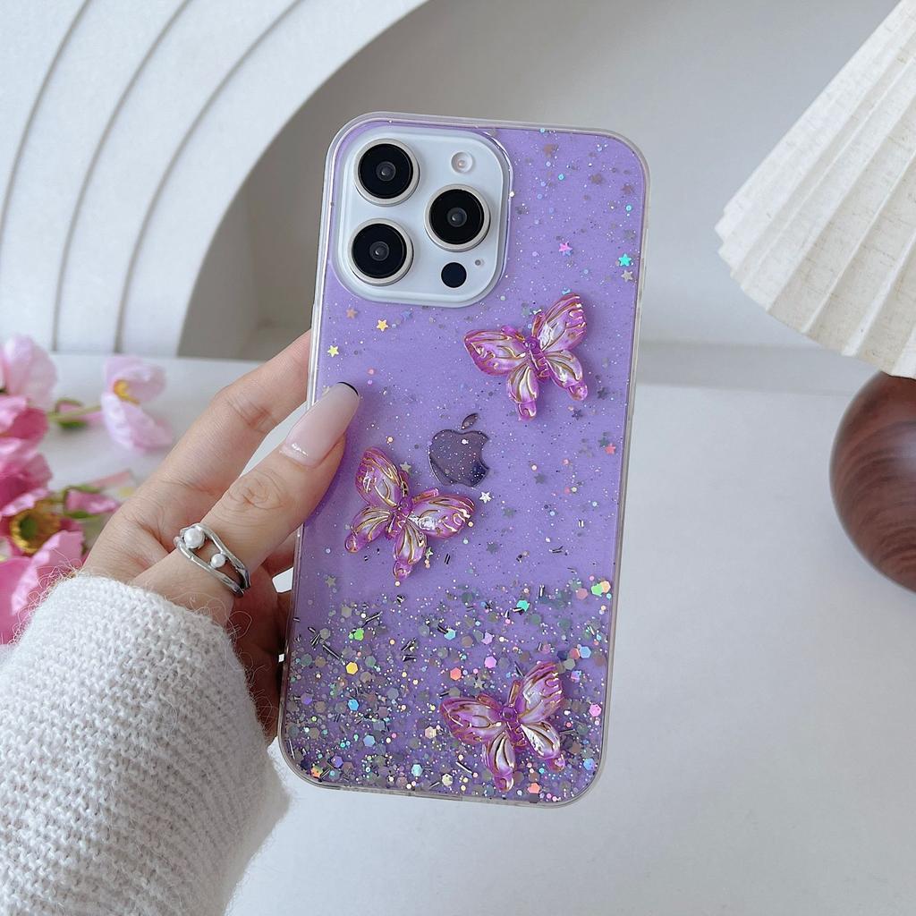 Applicable To IPhone16Promax Mobile Phone Case Gel-drop Gold Wire Butterfly 1314 Apple 15 High-end Creative