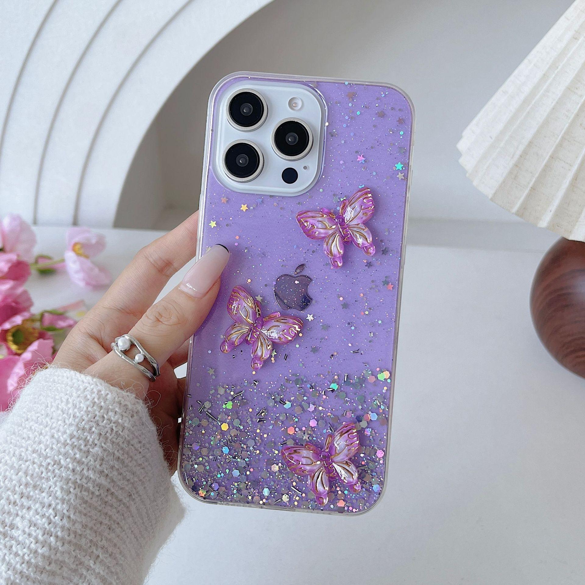 

Подходит для чехла для мобильного телефона IPhone17 Promax, новый стиль, гелевая капля, золотой шелк, бабочка 1514 Apple 16, креативный хай-энд iPhone12Promax