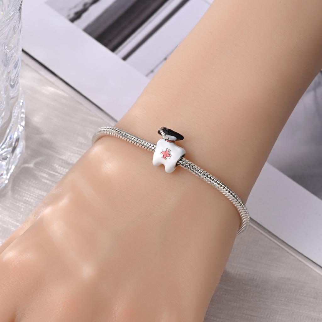 Charms Original Copper Plated Medical Staff'S White Teeth Beads Fit Bracelet Diy Fine Gift Women Delicate Jewelry