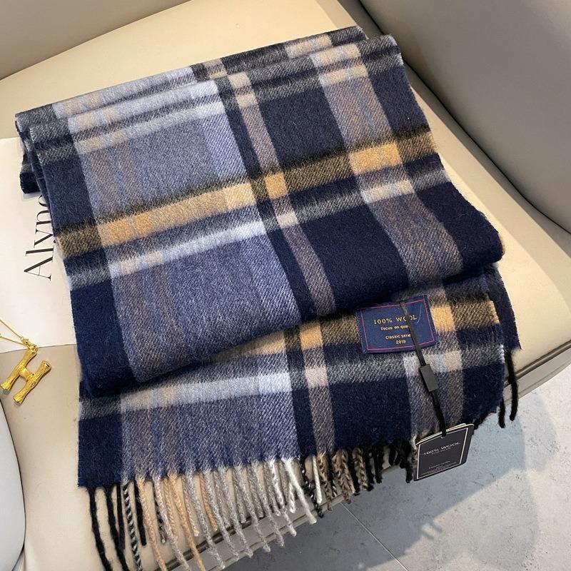 100 Pure Wool Scarves Men's Winter High-end Business Dad Elderly Scarf Plaid Gift