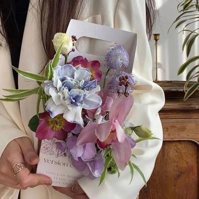 3 Stück Romantische Blumenarrangement-Box Papier Faltbar Handheld Blumen-Geschenkbox Tragbare Geschenkverpackungsboxen