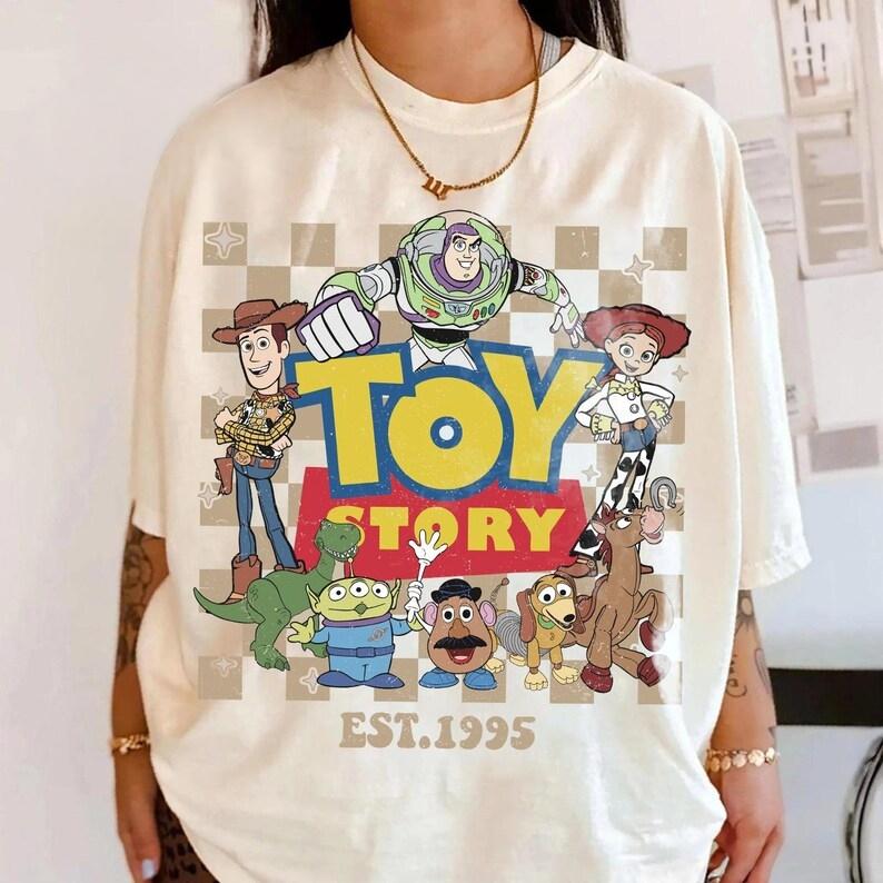 Pixar Toy Story Retro Group Graphic Tee Unisexs Oversized Vintage Tshirt Classic Cartoon Character Print Short Sleeve
