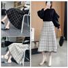 Knit Fringe Long Checkered Flared High Loose Casual Cute for Winter [CCGGOWMM] Women's Skirt, Midi-Length, Skirt, Skirt, Pattern, A-Line Skirt, Skirt,