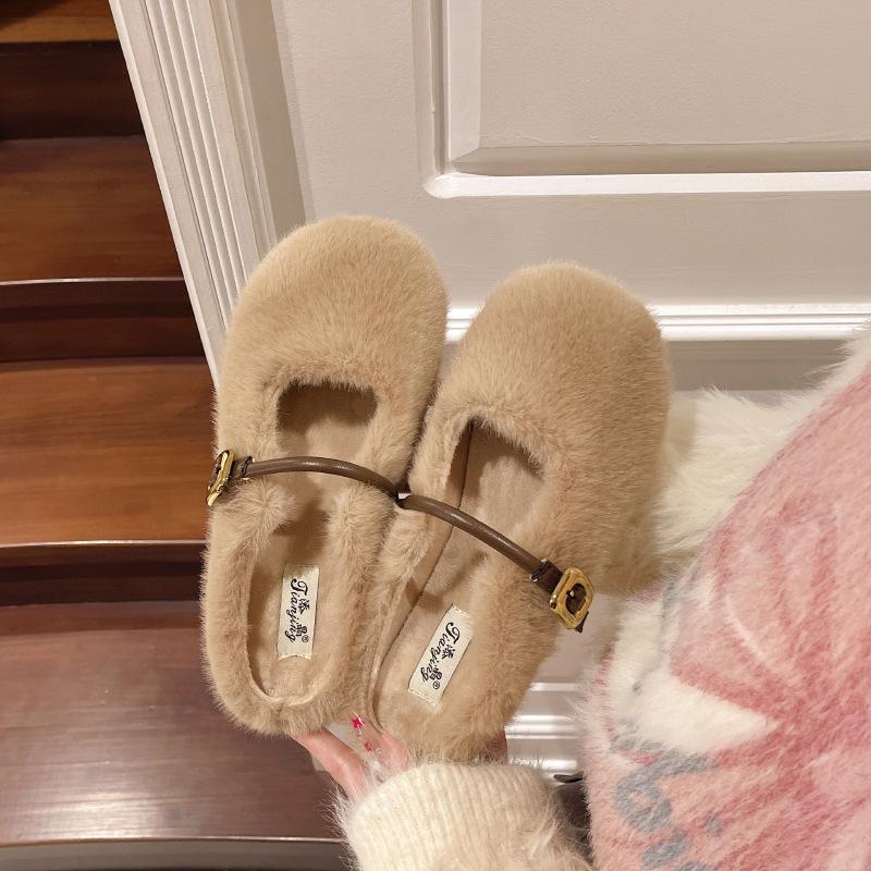 Mao Mao Shoes Increase In Height Inside and Wear Warm Shallow Mouth Single Shoes 2025 Women's One-word Buckle Versatile Gentle Mary Jane Mao Mao Shoes