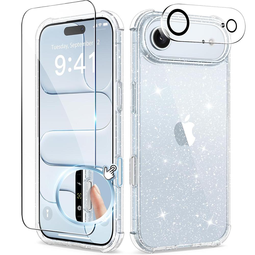 Glitter Clear Soft Phone Case for Iphone 17 Air 16 16E 15 14 Plus 13 Pro Max 12 Mini 11 Screen Protector Camera Lens Protection Shockproof Phone Cover