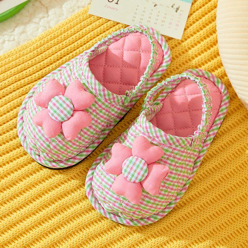 

2023 Fall and Winter Pure Cotton Fabric Cute Head Cover Kids Cotton Slippers Non-Slip Silent Soft Cloth Sole 1-3 Years Old Floor Slippers Dark pink Inner length 15cm-European code 20