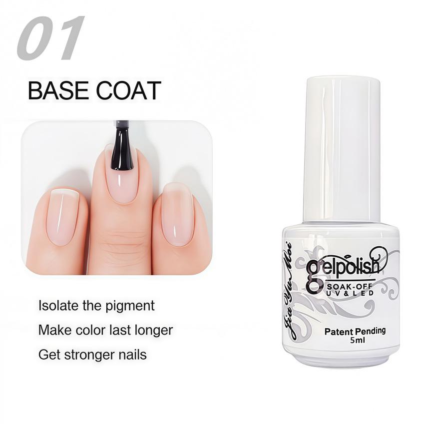 GELPOLISH Nail Art Set: Base, Top Coat, Transparent & White Gel Polishes