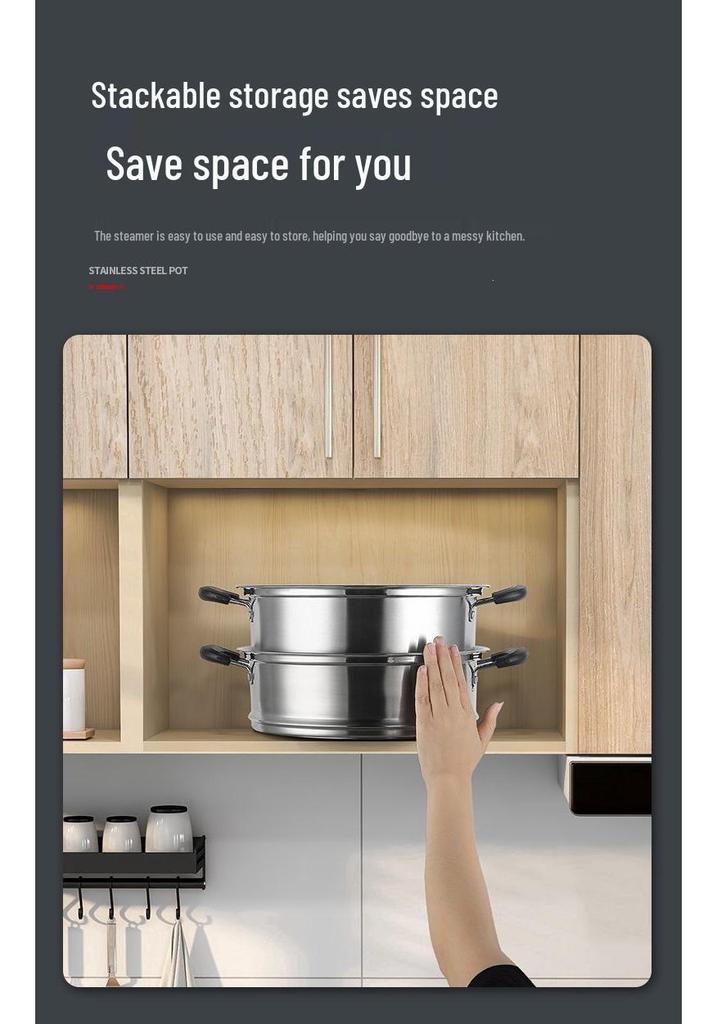 304 Stainless Steel Double Layer Steamer Pot for Induction & Gas Stoves - Multi-Functional, Thickened, Food Grade