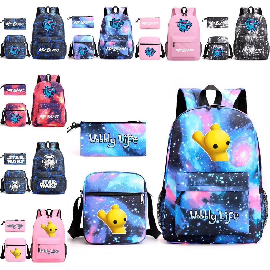 Mr Beast Lightning Cat Three Piece Backpack Set For School With Cute And Fun Design