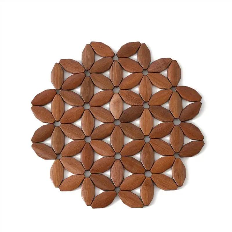 3PCS Bamboo Coaster Heat Insulation Pad Dining Plate Table Mat Hollow Bowl Mat Table Decoration Kitchen Accessories