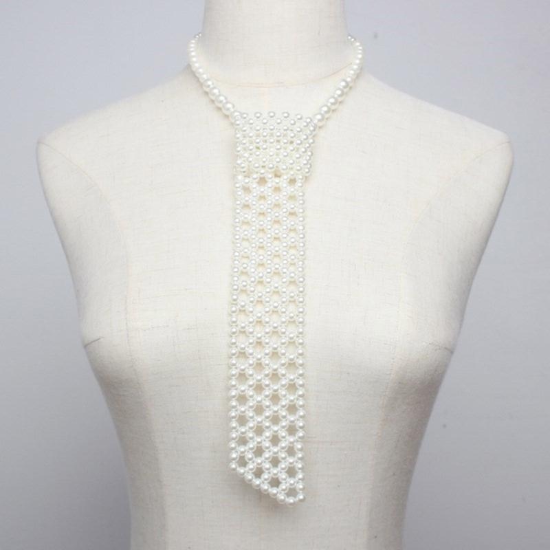 Girls Shirt Pearl Necktie Female Easily Wear Social Gatherings Detachable Pearl Collar Removable Ties Costume Jewellery