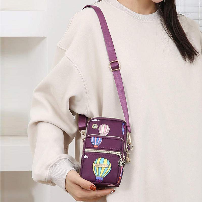 Balloon Printed Women Mini Mobile Phone Bag Crossbody Shoulder Bag Hanging Neck Coin Purse Arm Bag Pouch
