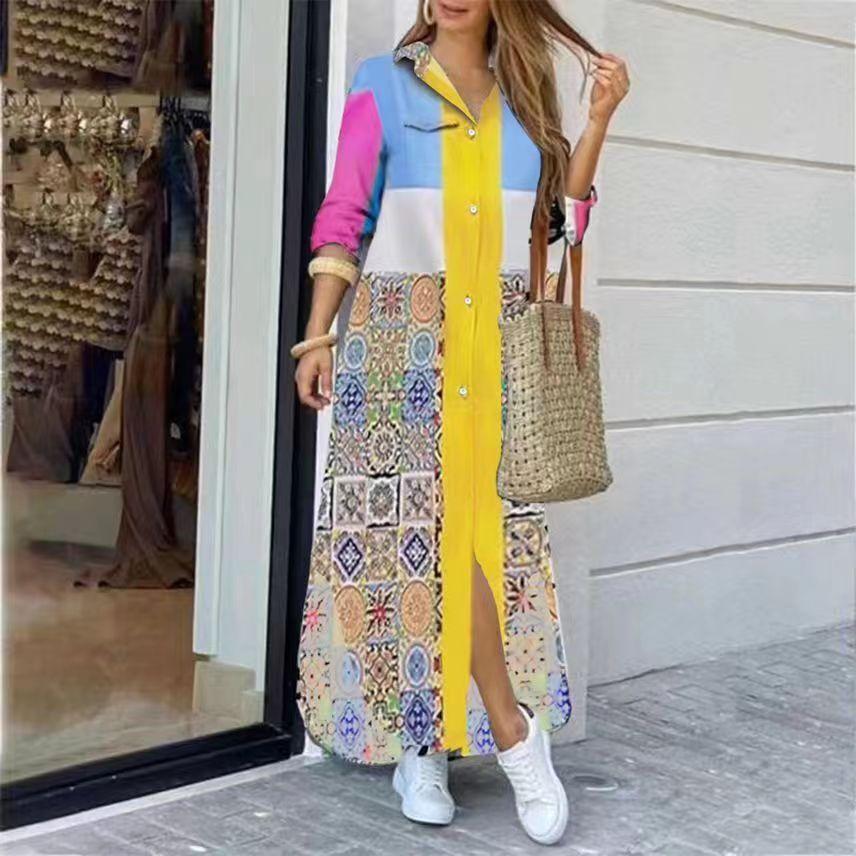 

Fashion Long Sleeve Print Maxi Dress XL