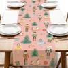 Christmas Pink Nutcracker Xmas Tree Linen Table Runner Party Decor Winter Kitchen Dining Table Runners Christmas Decorations