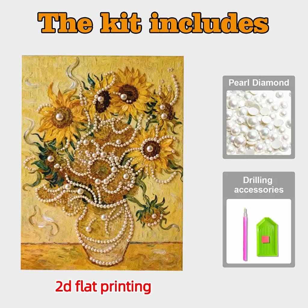 Pearl Van Gogh's Sunflowers DIY Diamond Art Kits 15.7x19.6inch Gem Art Diamond Painting Kits Without Frame for Adults Gift Idea Home Wall Decor