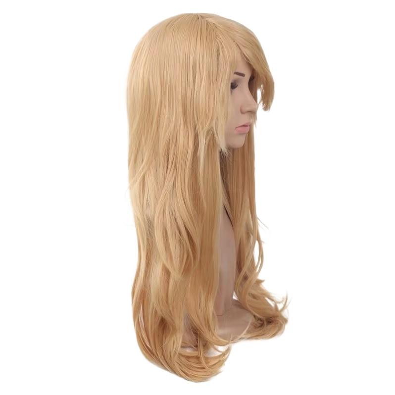 Long Wavy Blonde Synthetic Wig High Temperature Fiber Natural Glueless Full Head for Women Anime Cosplay Party