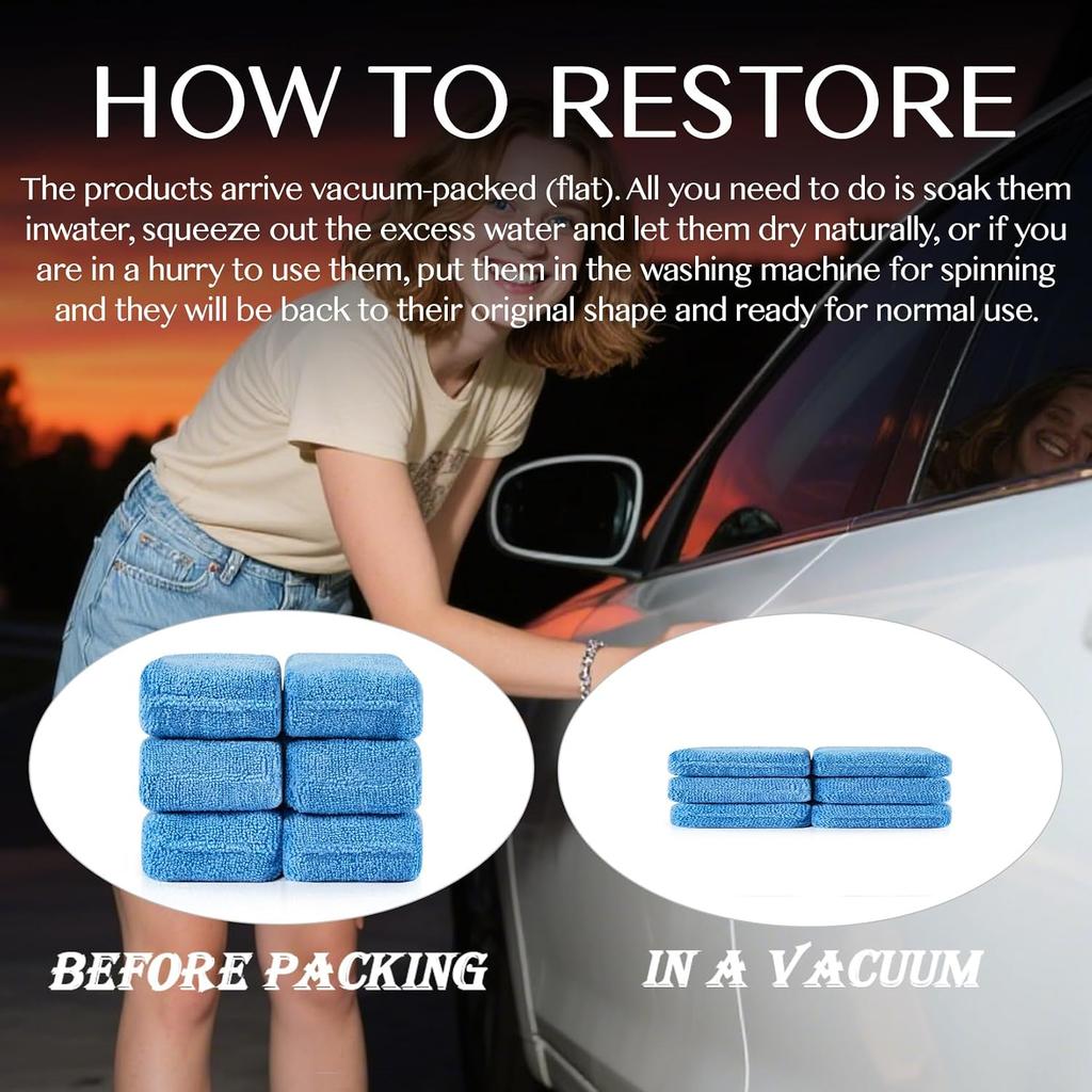 Sukh 6 Pack Microfiber Rectangle Sponge Detailing Pads - Microfiber Wax Foam Applicator Pads for Car Wax Applicator Pad 4.72x3.15 inch Blue