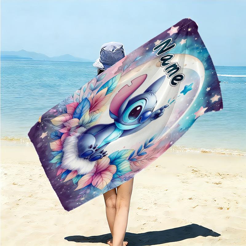 Personalized Good Morning, Stitch Coffee Beach Towel Microfiber Beach Towel Thin Absorbent for Beach Swimming Yoga Bath Sports. 0910302