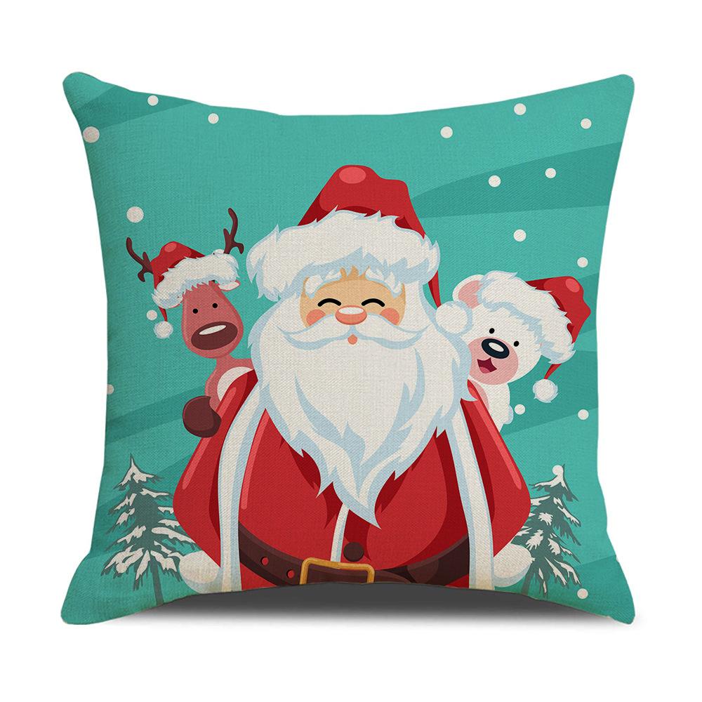 Christmas Pillow Cover Christmas Pillow Linen Cartoon Print Holiday Home Bed Cushion Cover