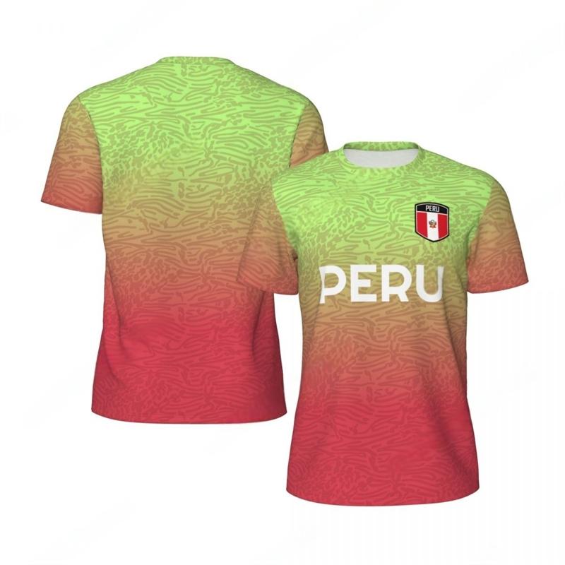 HBESTY Fashion Peru Flag Graphic Football T Shirts Trend 3D National Emblem Printed Sports T-shirts