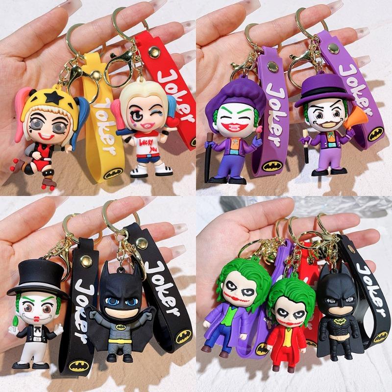 Anime cartoon l Batman Catwoman Joker image doll PVC car keychain cute Halloween series bag pendant ornaments key ring