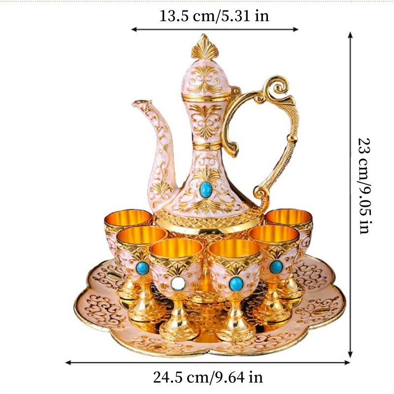 European Wine Set, Alloy Home Wine Pot Wine Glass Set, Exquisite Vintage Wine Glass, Wine Pot Home Living Room Decoration, 1Set