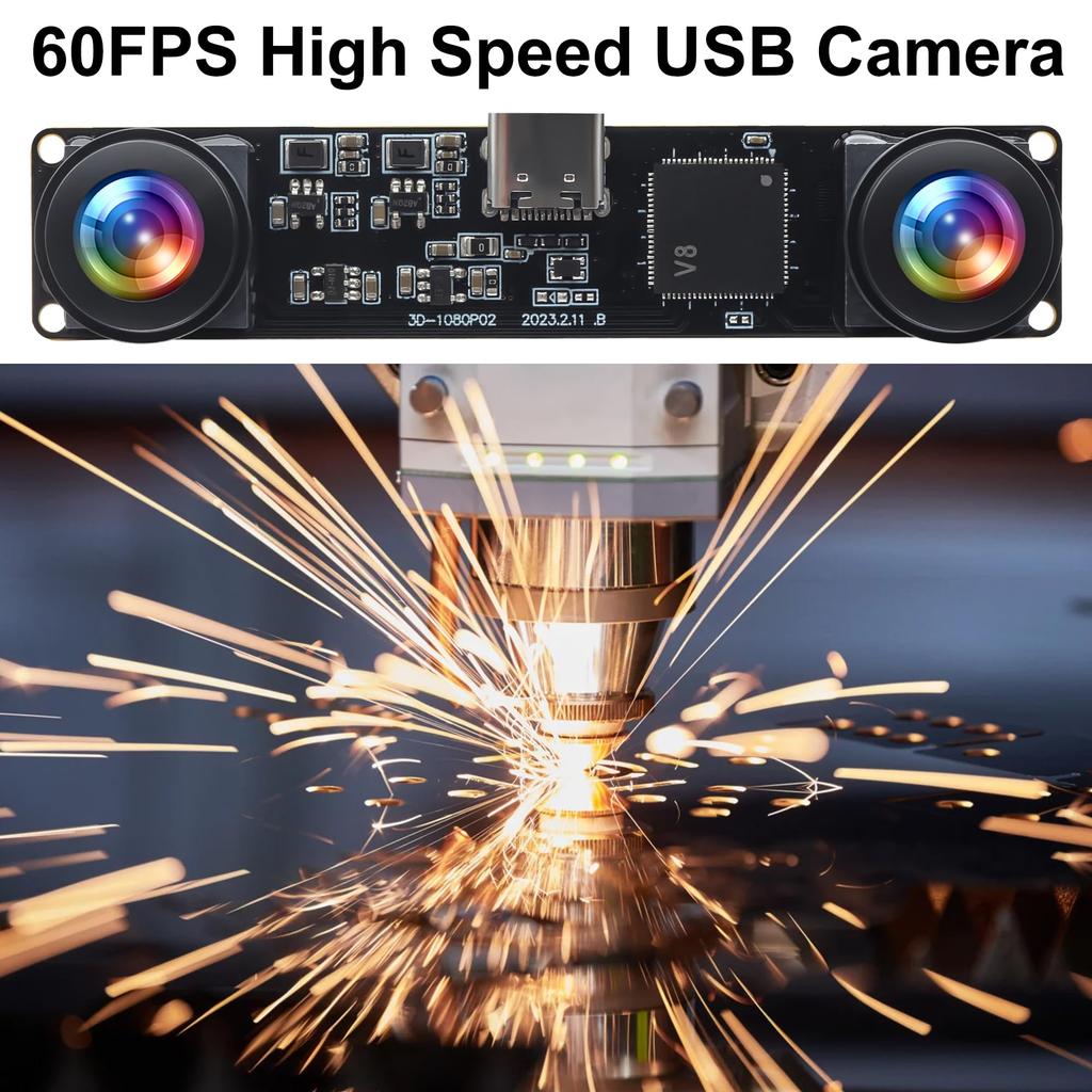 ELP 3D Stereo USB 1080P 60fps Fisheye Lens Dual 4MP VR Plug and Face QR Code Industrial Camera, High-Speed Webcam, 180-Degree Synchronization, Lens,