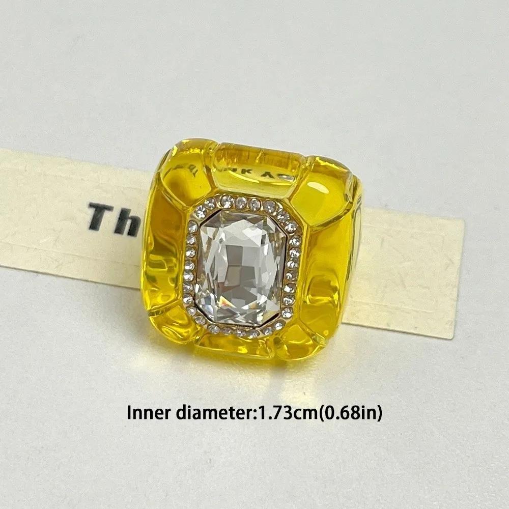 New Colorful Rhinestones Ring Geometric Three-dimensional Finger Ring Elegant Jewelry Square Ring Women