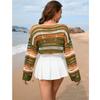 Spring/summer New Women's Cut-out Stripe Stitching Foreign Trade Sexy Bikini Beach Blouse