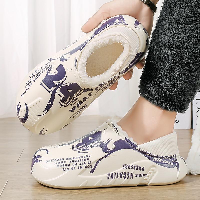 Fashion Men Slippers Winter Shoes New 2025 Keep Warm Plush EVA Waterproof Non-slip Indoor Outdoor Walking Casual Shoes Unisex Men Women