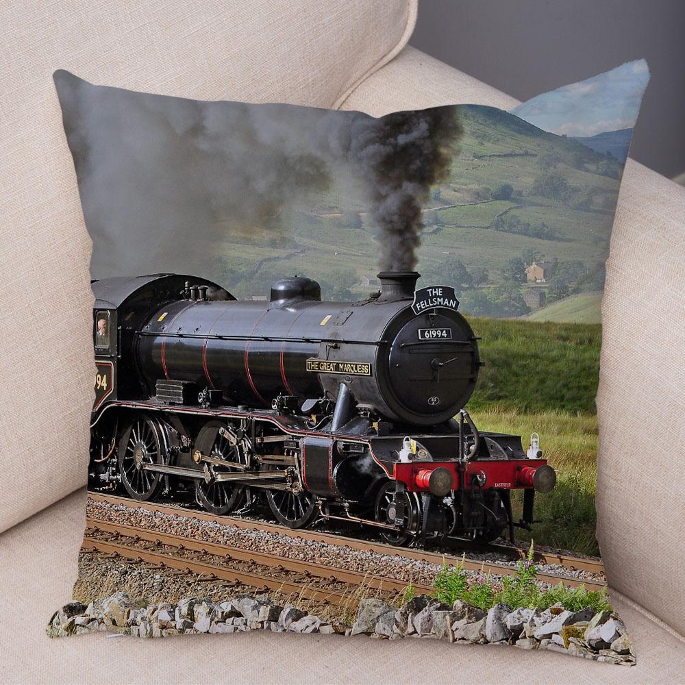 Pillowcase Vintage Style Steam Train Decor Retro Colorful Car Cushion Cover