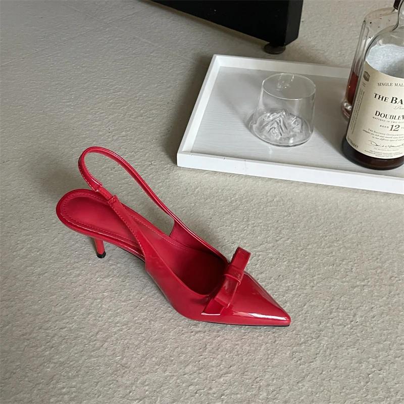 

женские босоножки лето 2025 Босоножки на высоком каблуке Женская мода Остроносые туфли с бантом Вечеринка свадьба сексуальная элегантность 36