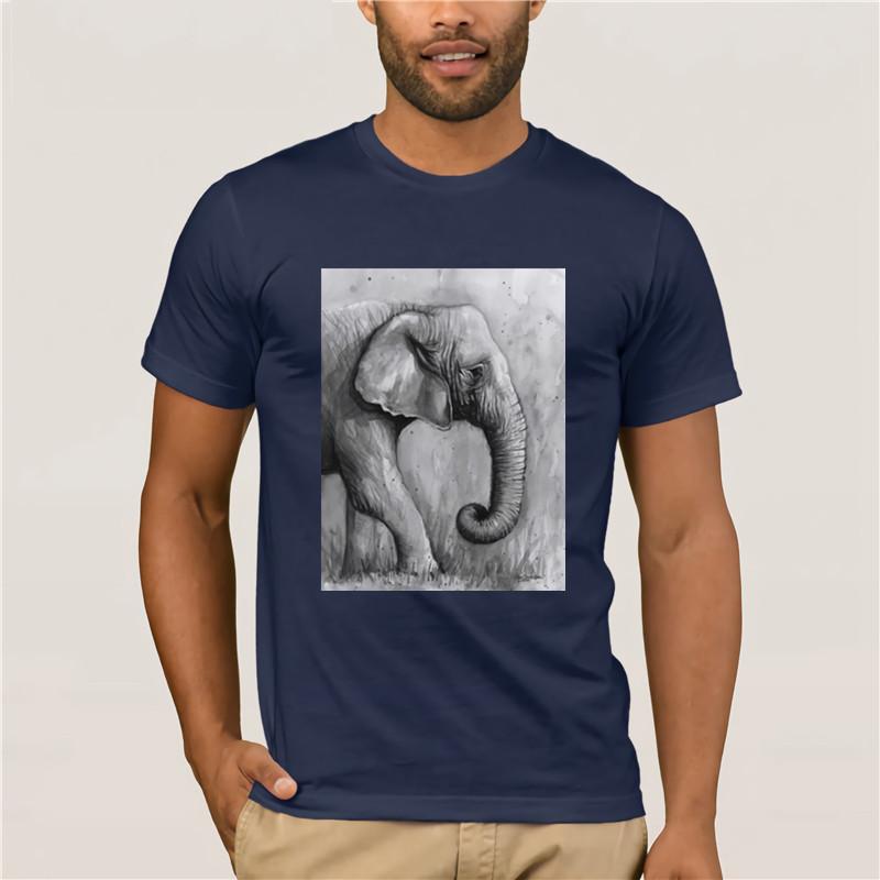 Hot Mens Fun Casual Print Tshirt 2 Elephant Watercolor Olga Shvartsur Transparent Fashion Printed Mens Tshirt Short Sleeve