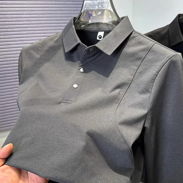 Men s Luxury Polo Shirt - 2026 Casual  Business Solid Color Long Sleeve XL серый