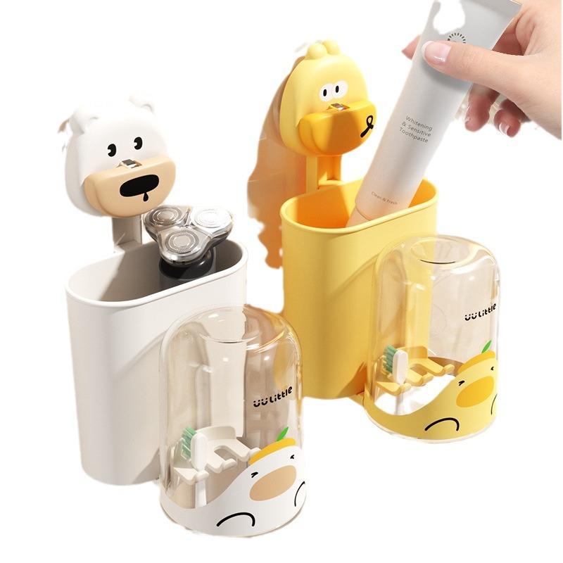 Saugnapf Zahnbürstenhalter, Bohrfreier Wandmontierter Zahnbürstenhalter, Badezimmer Paar Mundspülbecher, Hängeregal für elektrische Zahnbürsten