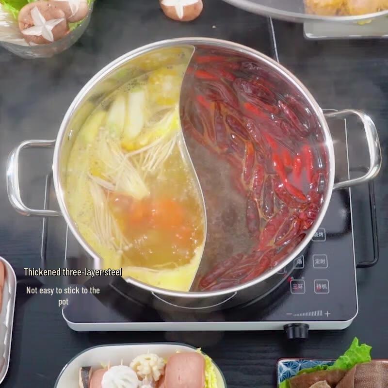 JINGRX 304 Edelstahl Verdickter Induktions-Hot Pot mit Trennwand, 30cm