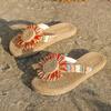 Damenmodetrend Leinen mehrfarbig Sonnenblumen Anti-Rutsch Verschleiß weiche Sohle flache Flip-Flops