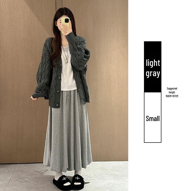 Khaki Sticky Rice Bud A-line Skirt: Women's High Waist Slimming Mid-length for Autumn 2025